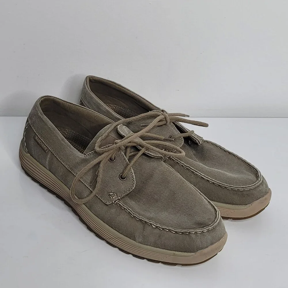Skechers Mens Shoes 12 Canvas Loafer Classic Fit Air-Cooled Memory Foam Khaki